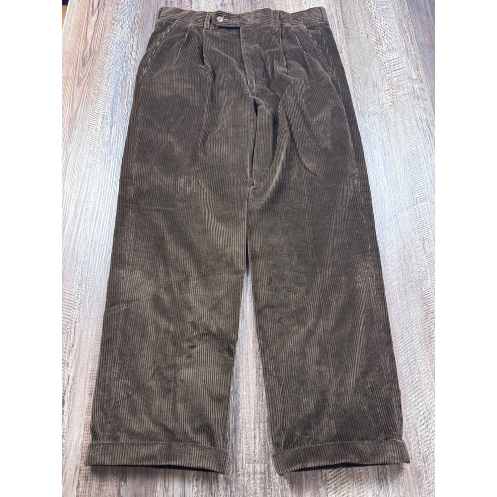 Brooks Brothers Mens Brown Wide Wale Corduroy Pleated Cuffed Pants 35x30